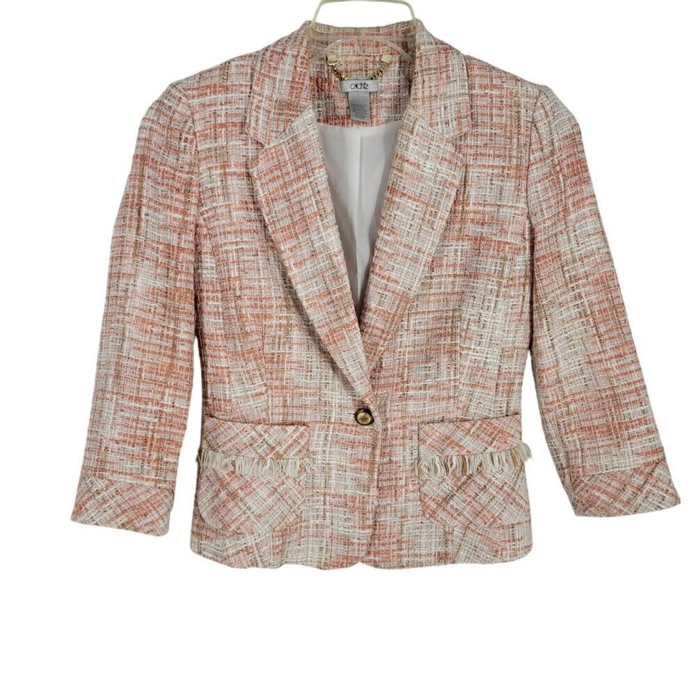 VTG Y2K Cache Tweed Orange Blazer Suit Jacket Size 2 Academia Preppy school girl